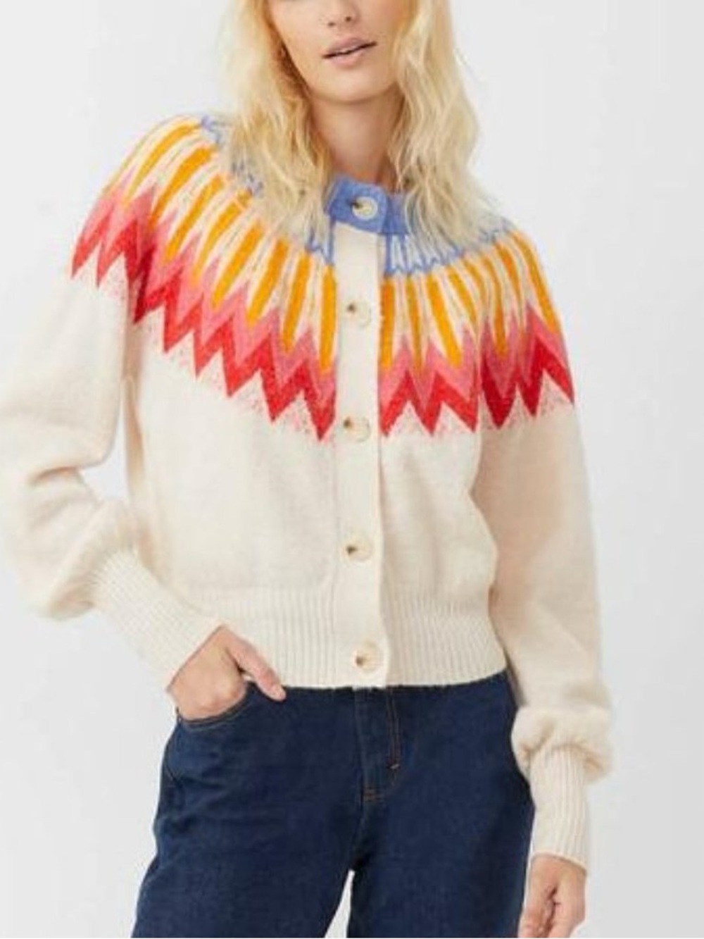 French Connection Neya Fair Isle Cardigan Wool Blend Multicolor XS Sweater
